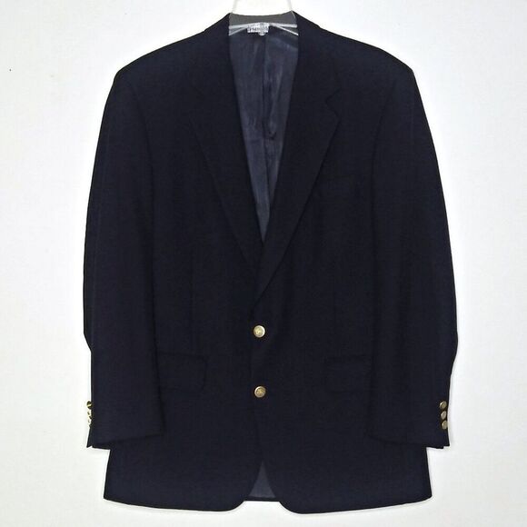 Vintage BURBERRYS Super 100's Wool Blazer Suit Jacket Sport Coat Navy Blue 40L - Picture 1 of 13